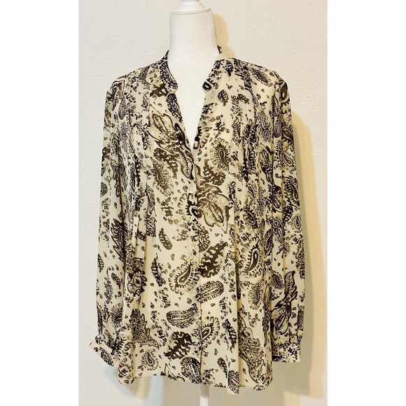 Knox Rose Tops - Knox Rose Size 1 Sheer Button Down Long Sleeve Shirt Paisley Boho Festival